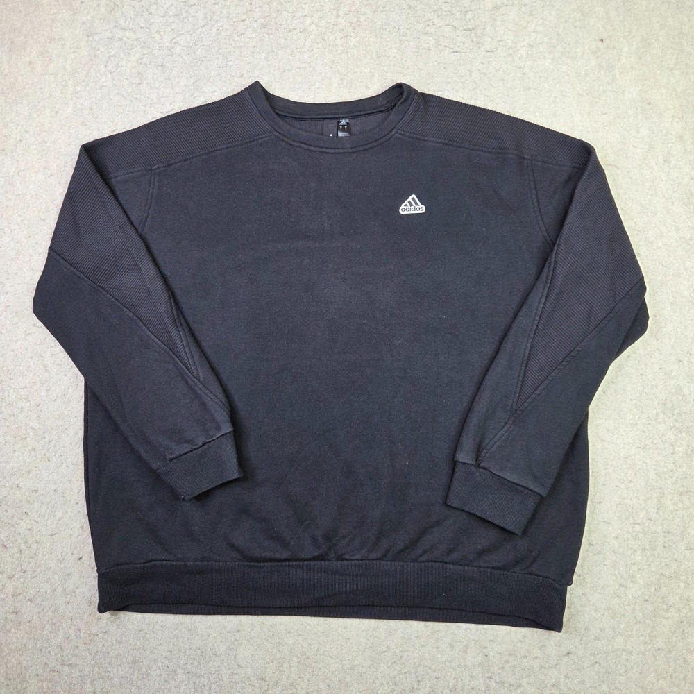 Adidas Sweatshirt Mens L Black Oversize Crew Neck Pullover Long Sleeve Comfy
